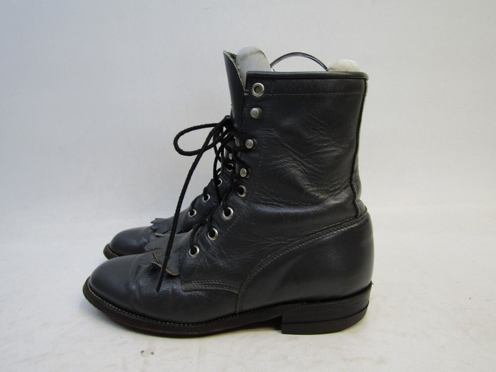 Justin Womens Size 6 B Gray Leather Laces Kilt Cowboy Western Boots